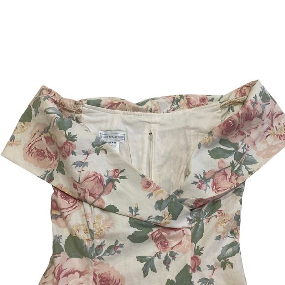 VTG 80s Jessica McClintock Bridal Dress 7/8 Off the Shoulder Floral Cottage - Picture 3 of 11